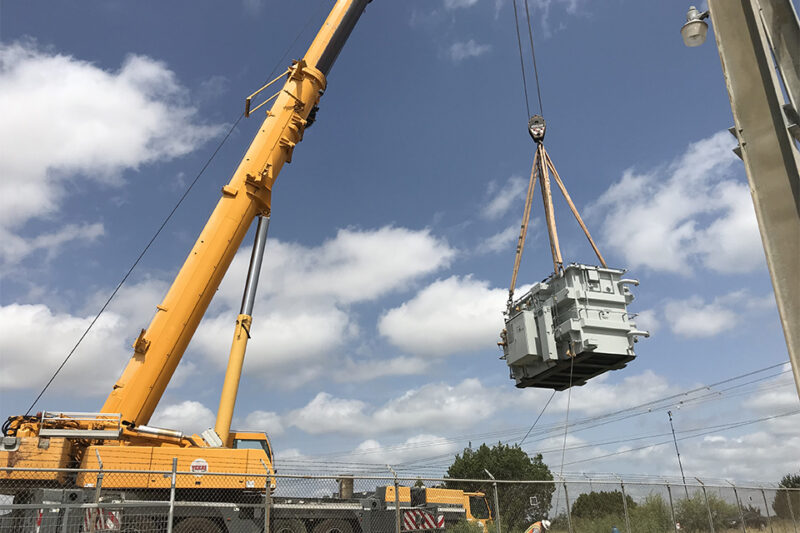 Prolec GE Monterrey on crane for install
